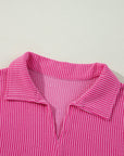 Corded V-Neck Bubble Sleeve Babydoll Blouse