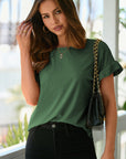 Solid Ribbed Knit Ruffle Short Sleeve T-Shirt