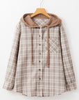 Ariella Checkered Loose Fit Buttoned Hooded Shacket