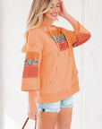 Plaid Floral Patchwork Kangaroo Pocket Hooded Top