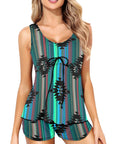 Baha Ranch Teal Aztec Tankini Boy Shorts Swim Set