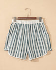 Stripe Elastic High Waist Cargo Pocket Shorts