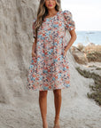Boho Floral Short Puff Sleeve Mini Dress