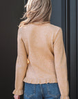 Yamileth Oatmeal Ruffle Trim Sweater