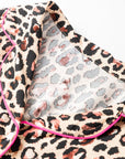 Leopard Contrast Trim Shirt and Ruffle Hem Short Set