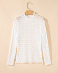 Ruth Sheer Mesh Patterned Lettuce Trim Top