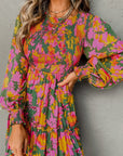 Floral Smocked Ruffle Hem Long Sleeve Mini Dress