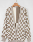 Checker Open Front Drop Shoulder Cardigan