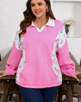 Plus Size Floral Patchwork Elastic Cuff Top