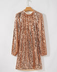 Sequin Long Sleeve Cutout Back Mini Dress