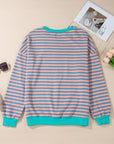 Elliana Stripe Crossed Stitch Drop Shoulder Sweatshirt