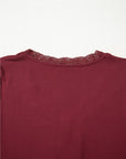 Lace Trim Ruched V-Neck Long Sleeve Top
