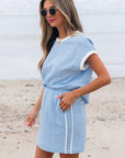 Textured Contrast Trim Crewneck Tee & Pocketed Skirt Set