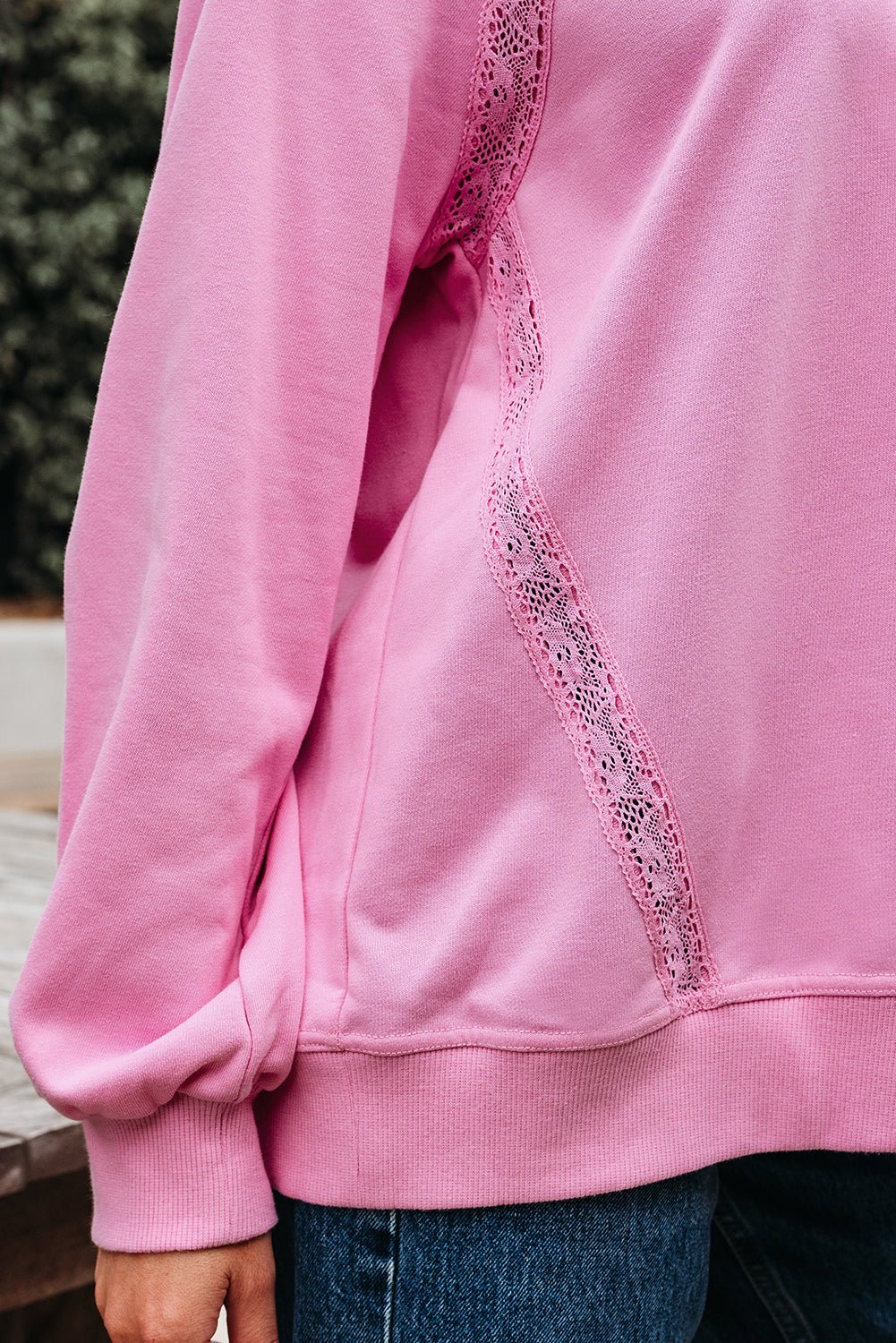 Lilah Lace Patched Raglan Sleeve Loose Fit Sweatshirt