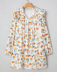 Floral Tied V-Neck Long Sleeve Mini Dress