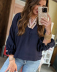 Plus Size Leopard Contrast Collar Long Sleeve Blouse