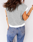 Stripe Contrast Trim Cap Sleeve Button-Up Cardigan