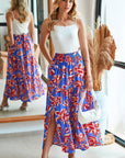 Boho Floral Tiered Side Slit Maxi Skirt