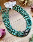 African Turquoise Heishi & Sterling Silver Pearl Necklace