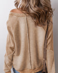Solid Waffle Knit Patchwork Raglan Sleeve Sweatshirt