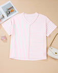 Plus Size Stripe Patchwork V-Neck T-Shirt