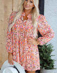 Abstract Long Sleeve Tied Neck Mini Dress
