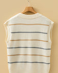 Stripe V-Neck Buttoned Sweater Vest