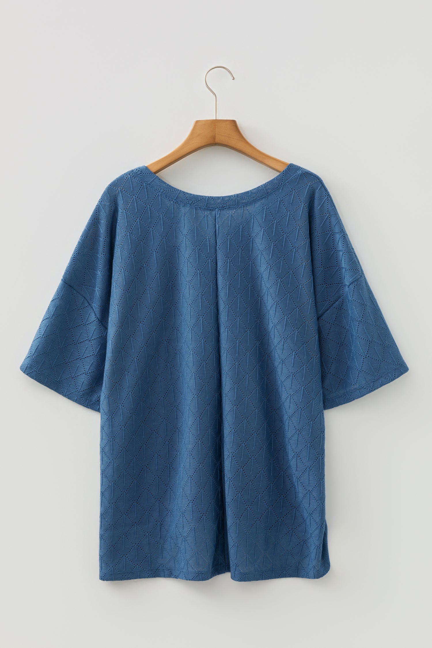 Plus Size Rhombus Pointelle Knit V-Neck Top