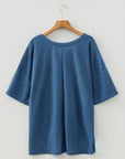 Plus Size Rhombus Pointelle Knit V-Neck Top