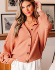 Ribbed Knit Button Front Dolman Sleeve Sweater Cardigan