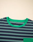 Stripe Colorblock Chest Pocket Long Sleeve Top