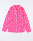 Leopard Buttoned Cuff Raw Hem Denim Jacket