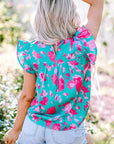 Alexia Ruffled Flutter Sleeve Ruched Blouse
