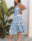 Floral Scoop Neck Tiered Flowy Midi Dress