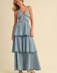 DENIM FLOWER MAXI DRESS