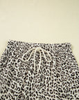 Leopard Drawstring Elastic Waist Straight Leg Pants