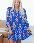 Floral 3/4 Puff Sleeve Ruffle Hem Dress