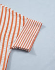 Stripe Pleated Frilled V-Neck Mini Dress