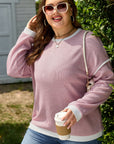 Plus Size Contrast Trim Drop Shoulder Top
