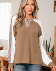 Isabella Lace Contrast Patchwork Long Sleeve Top