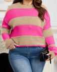 Plus Size Stripe Colorblock Drop Shoulder Sweater