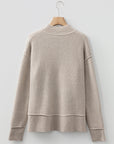 Waffle Knit Ribbed High Neck Drop Shoulder Sweater