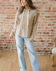 Ribbed Knit Leopard & Lace Drawstring Hoodie