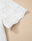 Flower Eyelet Embroidered Patchwork Sheer Shirt