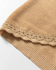 Boho Solid Eyelet Trim Buttoned Sweater Vest