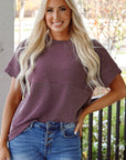 Solid Corded Knit Mock Neck T-Shirt