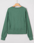 Solid Ribbed Raw Seam Patchwork Drop Shoulder Sweatshirt