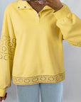 Evangeline Embroidered Flower Buttons Pullover Sweatshirt