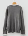 Lace Trim Patchwork Buttoned Cuff Sweater