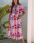 Floral Tied Front High Waist Short Sleeve Dress